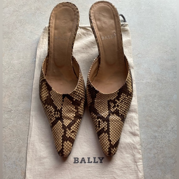 Bally Shoes - Bally Women's Tan and Brown Snakeskin Mules Vintage